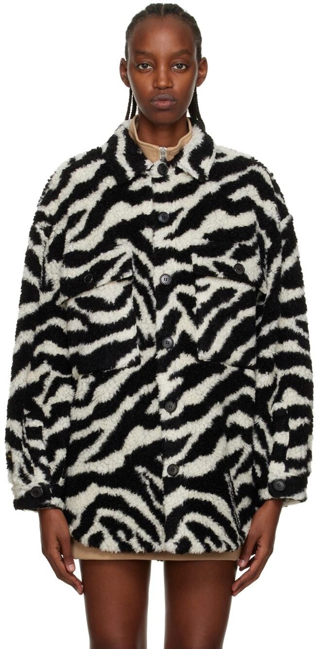 Palm Angels Black & White Zebra Wool Blend Sherpa Fleece Jacket, Women's Medium